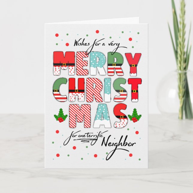 for Neighbour Merry Christmas Decorated Lettering Holiday Card (Front)
