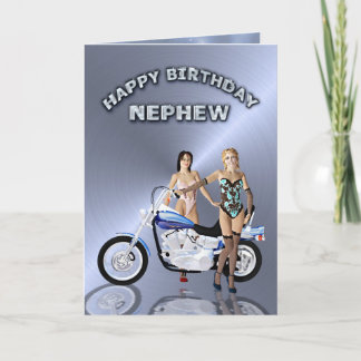 For nephew, birthday with girls and a motorcycle card