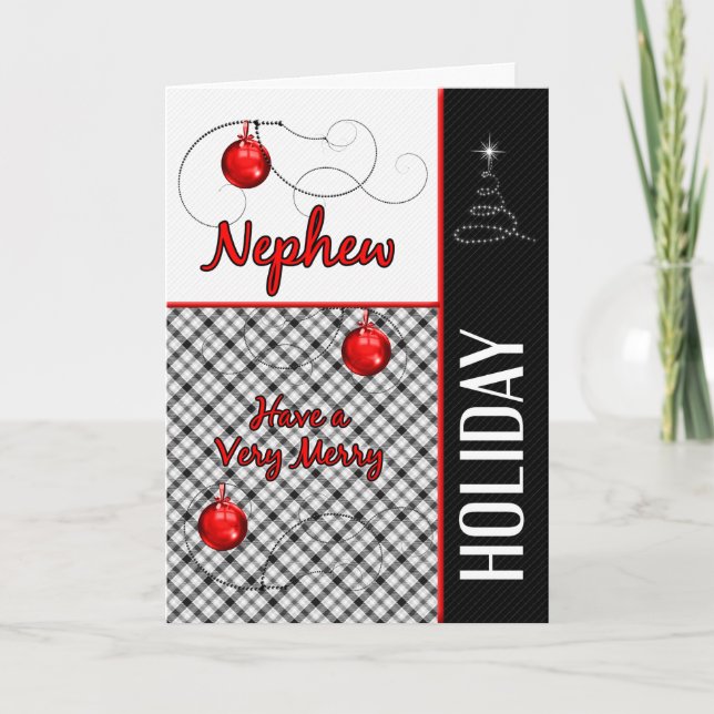 for Nephew Christmas Red Black and White Holiday Card (Front)
