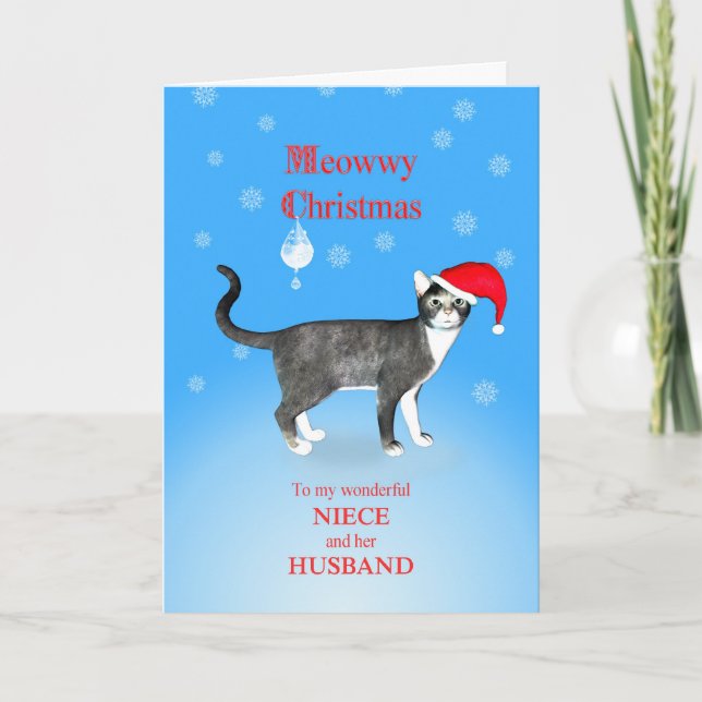 For niece and her husband, Meowwy Christmas cat Holiday Card (Front)