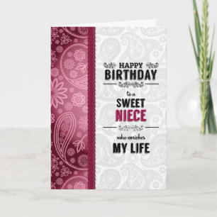 for Niece Birthday Pink Hearts and Paisley Card