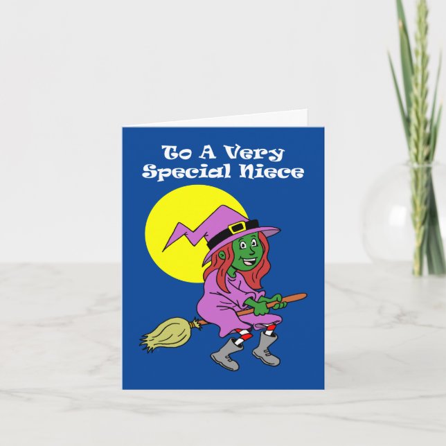 For Niece Cute Cartoon Witch Halloween Holiday Card (Front)