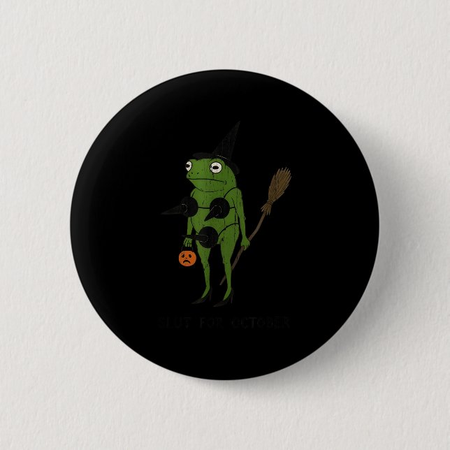 For October, Funny Halloween, Funny Witch Frog  2 Inch Round Button (Front)