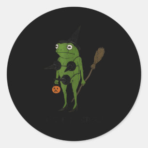 For October, Funny Halloween, Funny Witch Frog  Classic Round Sticker