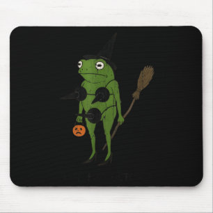 For October, Funny Halloween, Funny Witch Frog  Mouse Pad