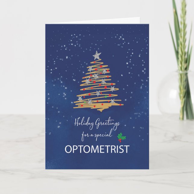 For Optometrist Christmas Tree on Navy Card (Front)