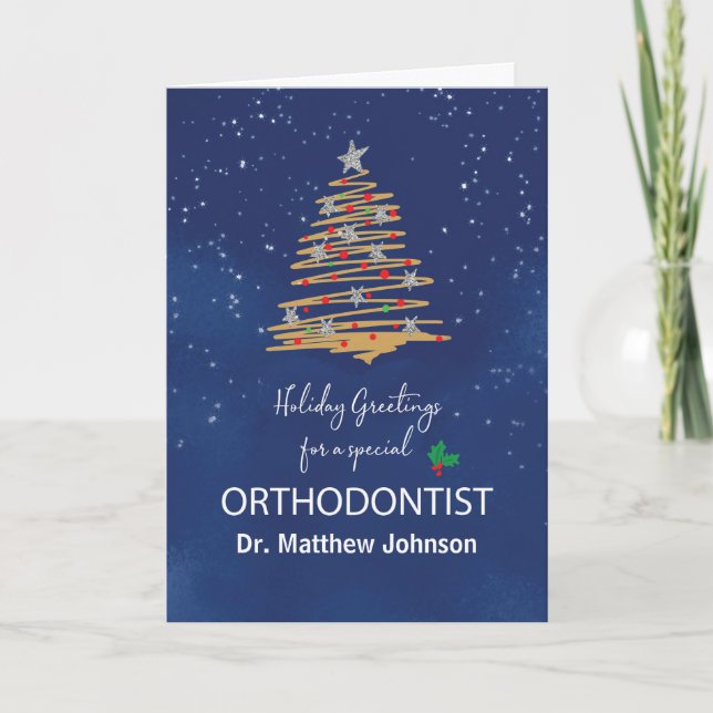 For Orthodontist Christmas Tree Customizable Name Card (Front)
