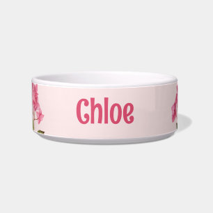 For Pet Pink Hydrangea Lacecaps Illustration Bowl