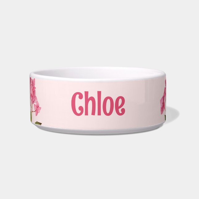 For Pet Pink Hydrangea Lacecaps Illustration Bowl (Front)
