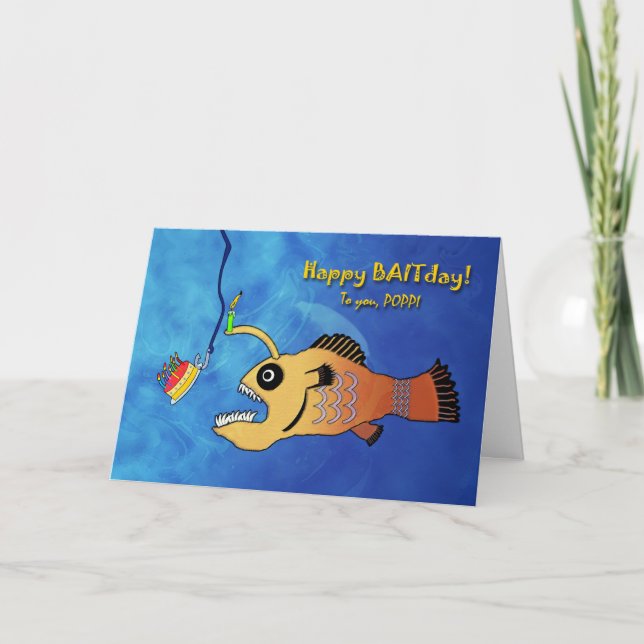 For Poppi Funny Birthday Anglerfish Baitday Card (Front)