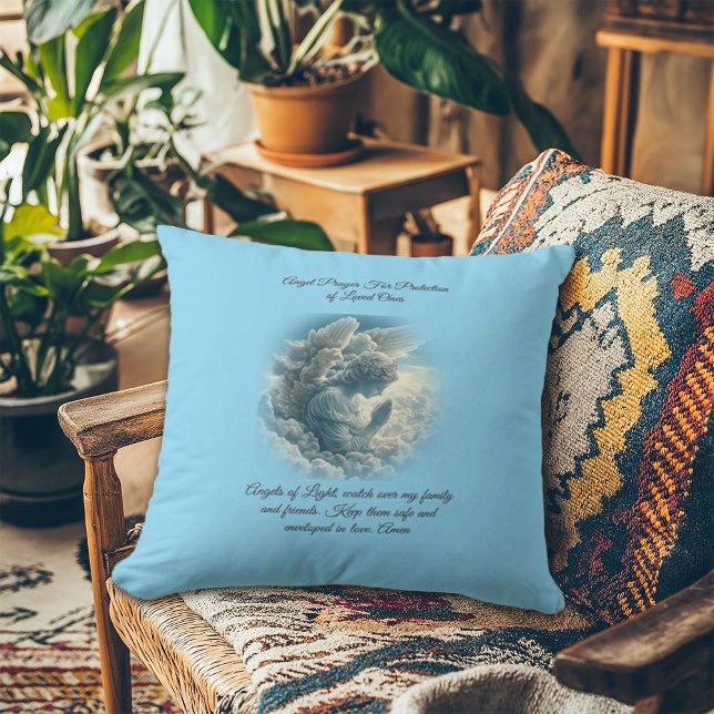 For Protection of Loved Ones Angel Prayer  Throw Pillow (Creator Uploaded)