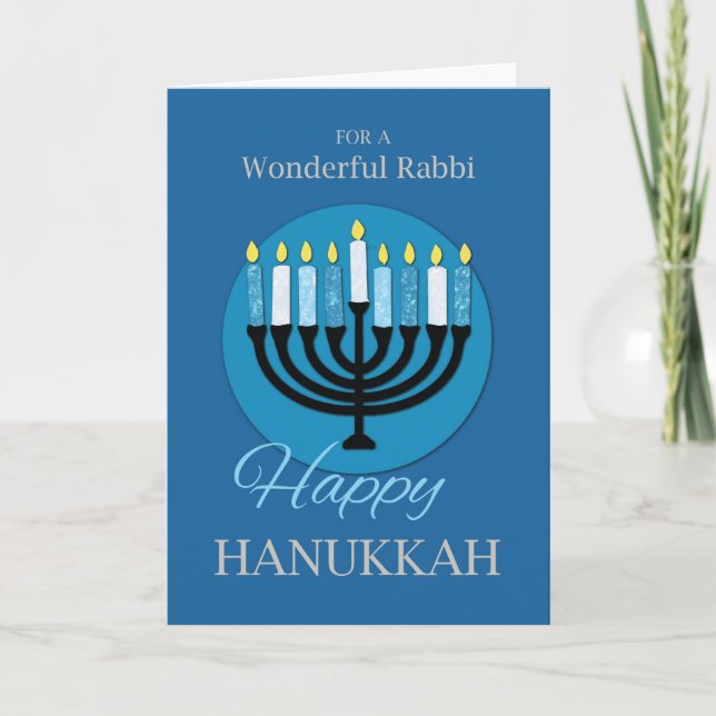 For Rabbi Hanukkah Menorah on Dark Blue Card (Front)