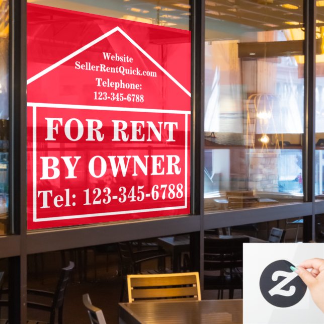 FOR RENT BY OWNER Personalized Real Estate Window Cling (Restaurant Window)