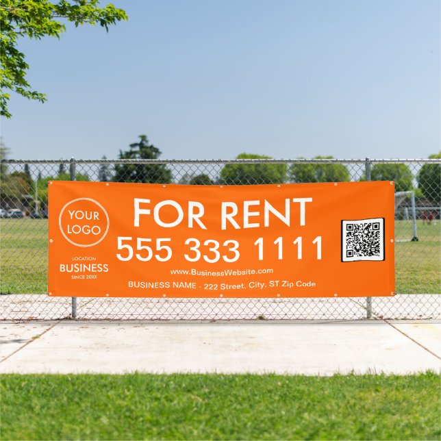 For Rent Modern Orange Large Numbers Logo QR Code Banner (Insitu)