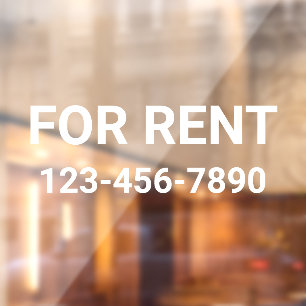 For Rent Sign with Phone Number Window Cling