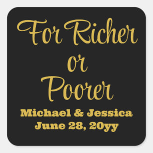 For Richer or Poorer Wedding Lottery Guest Favor Square Sticker