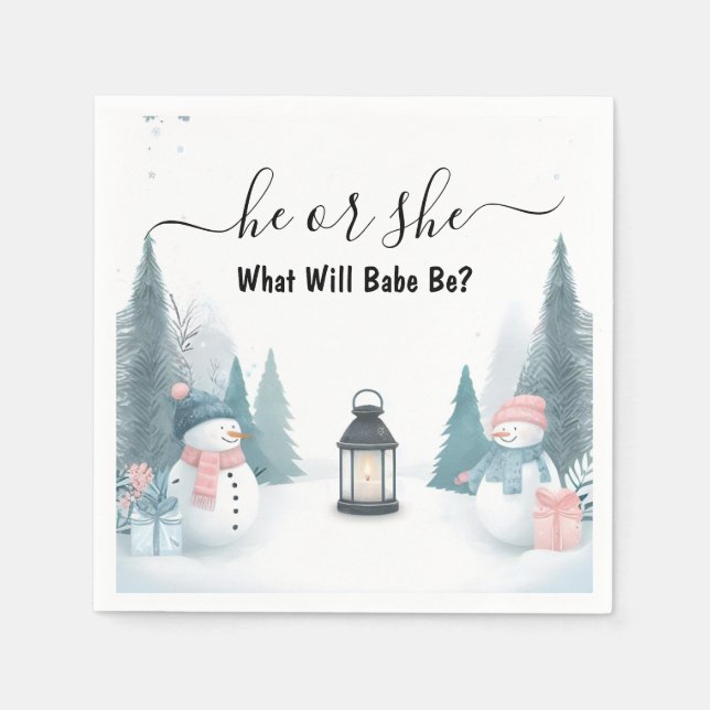 For Rustic Snow Cold Ice Cozy Winter Gender Reveal Napkin (Front)