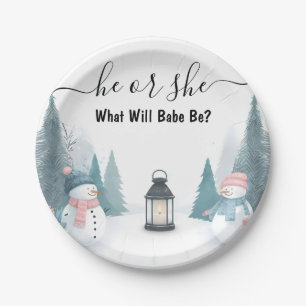 For Rustic Snow Cold Ice Cozy Winter Gender Reveal Paper Plate