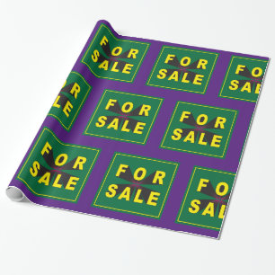 for sale sign green yellow wrapping paper