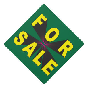 for sale sign yellow green graduation cap topper