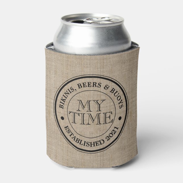 For Sandra - Burlap Retro Logo Monogram Can Cooler (Can Front)