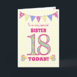 For Sister 18th Birthday Primrose and Bunting Card<br><div class="desc">A pretty 18th Birthday card for your sister, with polka dot bunting, primrose flowers and numbers filled with a primrose pattern, all on a pale yellow check gingham background. The front cover message is, 'To a very special SISTER 18 TODAY!' The inside message is just a suggestion and you can...</div>