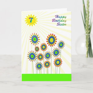 For sister age 7, a happy flowers card