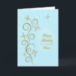 For sister, Birthday with golden butterflies Card<br><div class="desc">A floral scroll with stylized flowers and delicate butterflies. A stunning birthday card. See the whole range of cards for ages and relationships in my store.  Golden butterflies made from delicate scroll work flutter around this elegant and beautiful birthday card for your sister</div>