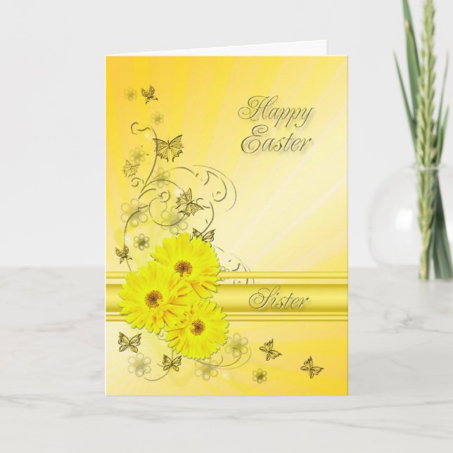 For Sister, Easter card with yellow flowers (Front)