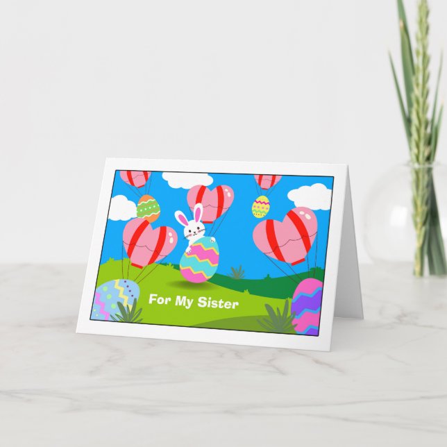 For Sister Easter with Hot Air Balloons Eggs Card (Front)