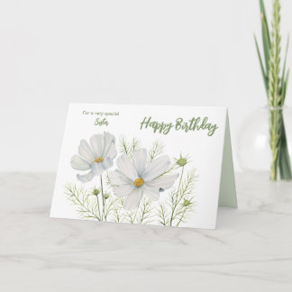 For Sister on Birthday White Cosmos Illustration Card