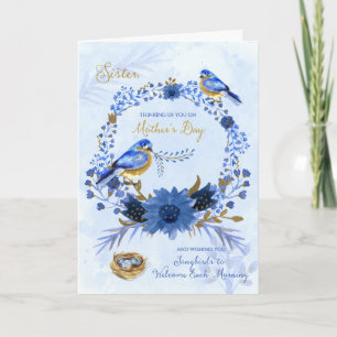 for Sister on Mother's Day Watercolor Bluebirds Card