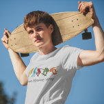 For Skateboarders Skateboarding Graphics Custom T-Shirt<br><div class="desc">Create custom gear for your favourite skater with this skateboarding themed graphic tee that's ready to be personalized with your own message. It features silhouette style illustrations of skateboarders in mustard yellow,  turquoise blue,  dark red,  green and rust orange. Your text appears below the graphics in charcoal grey lettering.</div>