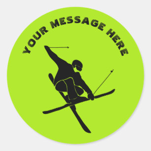 For Skiers, Ski Trick Graphic Lime Green Classic Round Sticker
