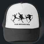 For Skiers Ski Tricks Graphics Personalized Trucker Hat<br><div class="desc">This hat is ready to be personalized with a name,  a custom message or your favourite skiing spot. It features silhouette style graphics in black of 3 skiers performing ski tricks.</div>