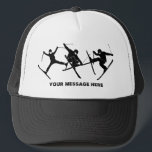 For Skiers Ski Tricks Graphics Personalized Trucker Hat<br><div class="desc">This hat is ready to be personalized with a name,  a custom message or your favourite skiing spot. It features silhouette style graphics in black of 3 skiers performing ski tricks.</div>