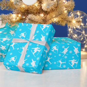 For Skiiers Ski Tricks Graphic White, Bright Blue Wrapping Paper
