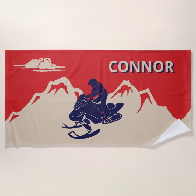 For Snowmobilers Snowmobile Graphic Personalized Beach Towel (Front)