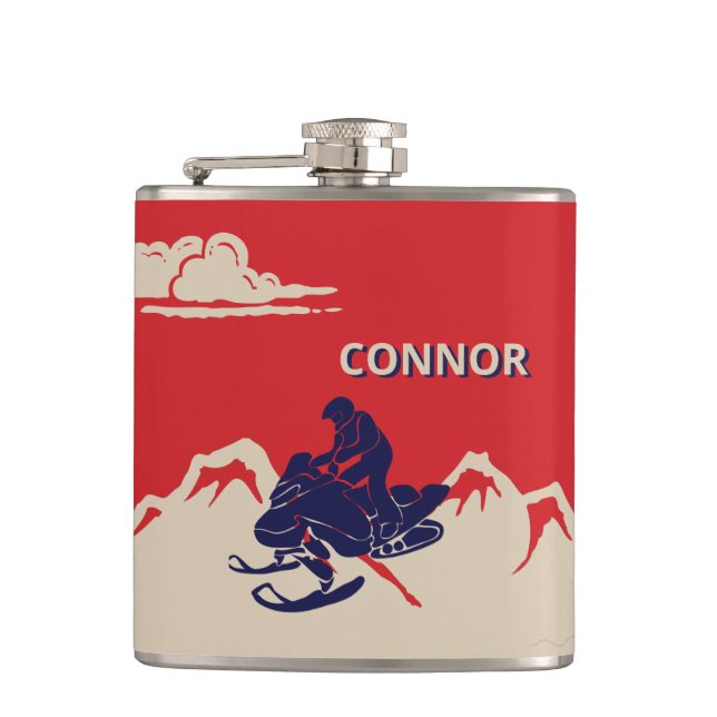 For Snowmobilers Snowmobile Graphic Personalized Hip Flask (Front)