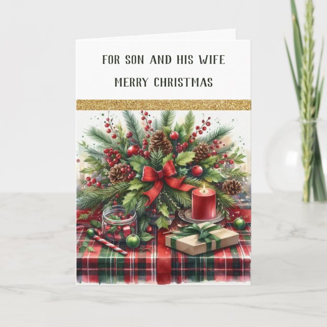 For Son and Wife Merry Christmas Greeting Card (Front)