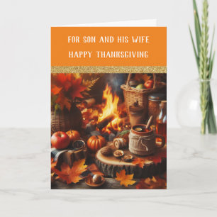 For Son and Wife Thanksgiving Greeting Card