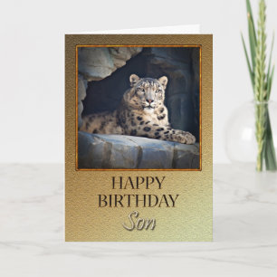 For Son Birthday with a snow leopard Card