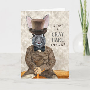 for Son Funny Birthday Hipster Rabbit Grey Hare Card