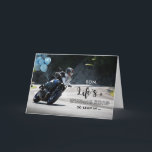 For Son Motorcycle Themed Birthday on Curve Card<br><div class="desc">Life’s a winding road so lean in … and hug every curve to a very happy birthday. Motorcycle themed birthday card for a son with a motorcyclist on a curve in the road. Blue coloured balloons are attached to the motorcycle for a festive image. Art, image, and verse copyright ©...</div>