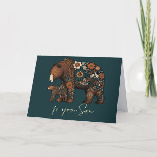 For Son on Father's Day Cute Bears Folk Art Card