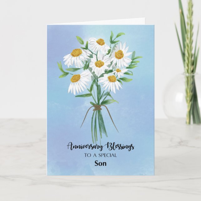 For Son Wedding Anniversary Blessings Bouquet Card (Front)