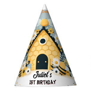 for spring daisy Yellow first 1st bee day birthday Party Hat