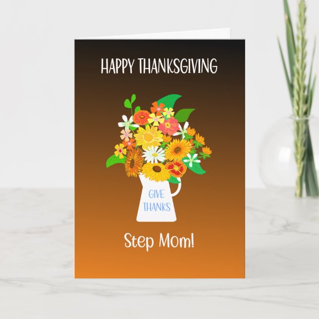 For Stepmother Thanksgiving Bouquet of Flowers Card (Front)