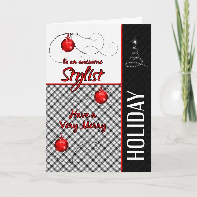 for Stylist Plaid in Red and Black Christmas Holiday Card (Front)
