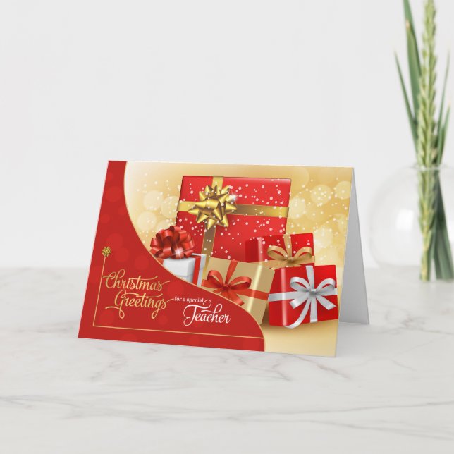 for Teacher Red and Gold Christmas Gifts Holiday Card (Front)